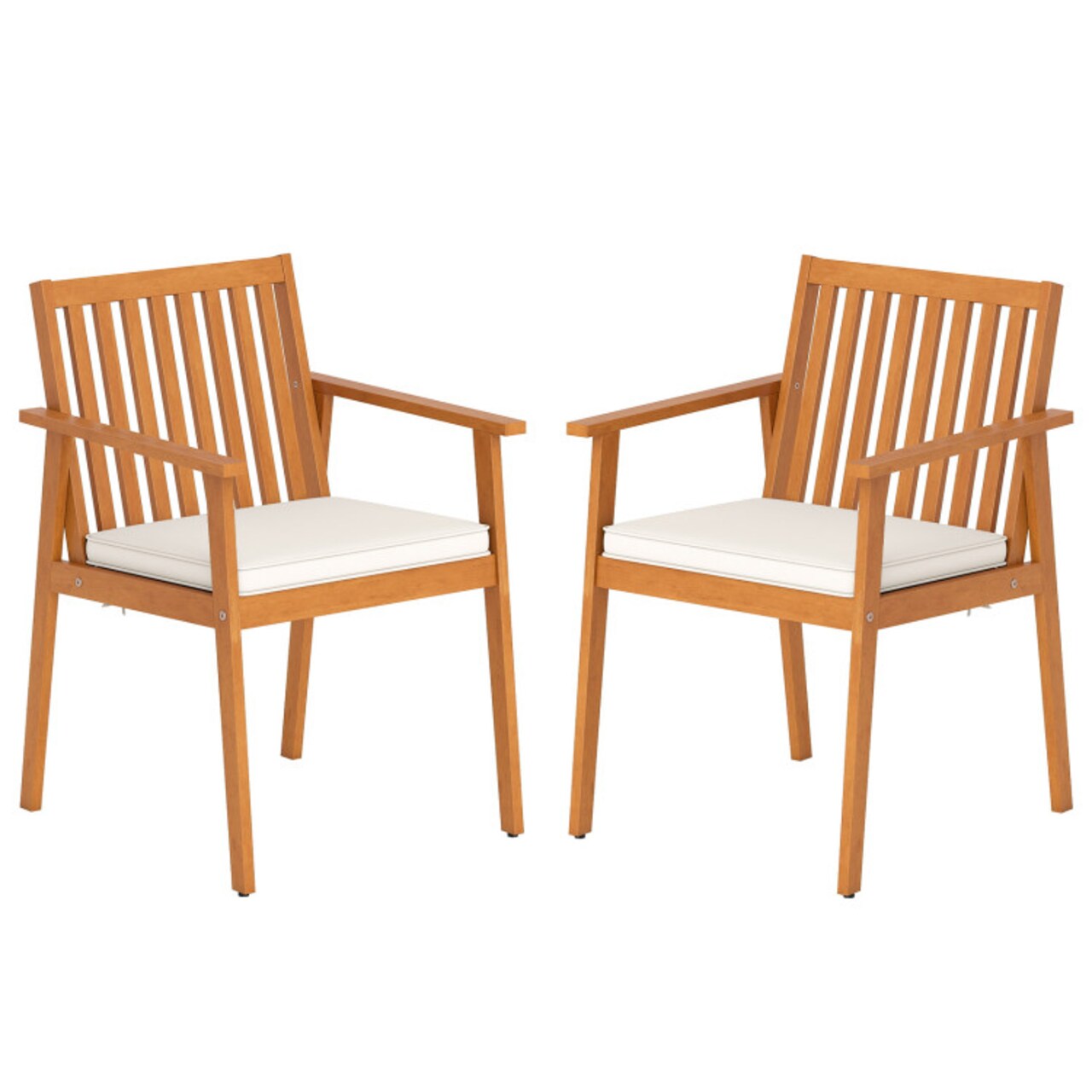 2 Pieces Outdoor Acacia Wood Armchairs with Comfortable Removable Cushions and Slatted Back